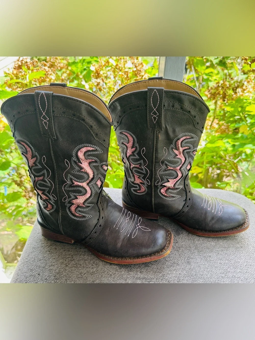 Girl’s brown Western Boots with Pink glitz*Roper~Sz-2*